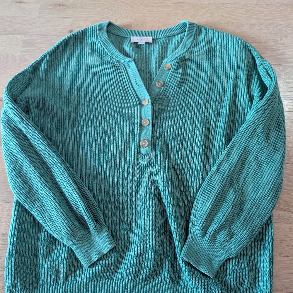LOFT Teal Knit Button Sweater